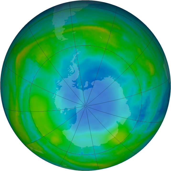 Antarctic ozone map for 08 June 2001